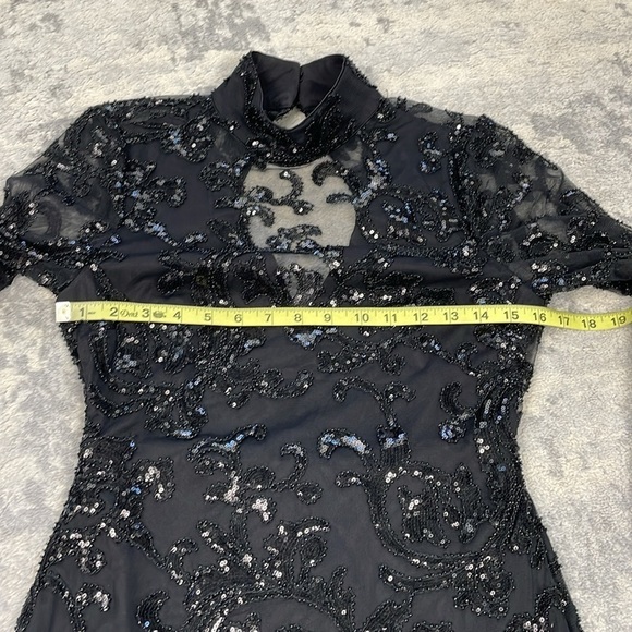 Alexis Franciska Dress in Beaded Black Sparkle Long Sleeve Mini LBD Sz S - Picture 12 of 16